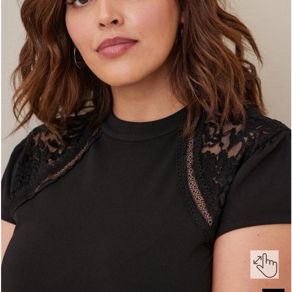 Studio Crepe Jersey Mock Neck Lace Inset Top - Picture 2 of 10